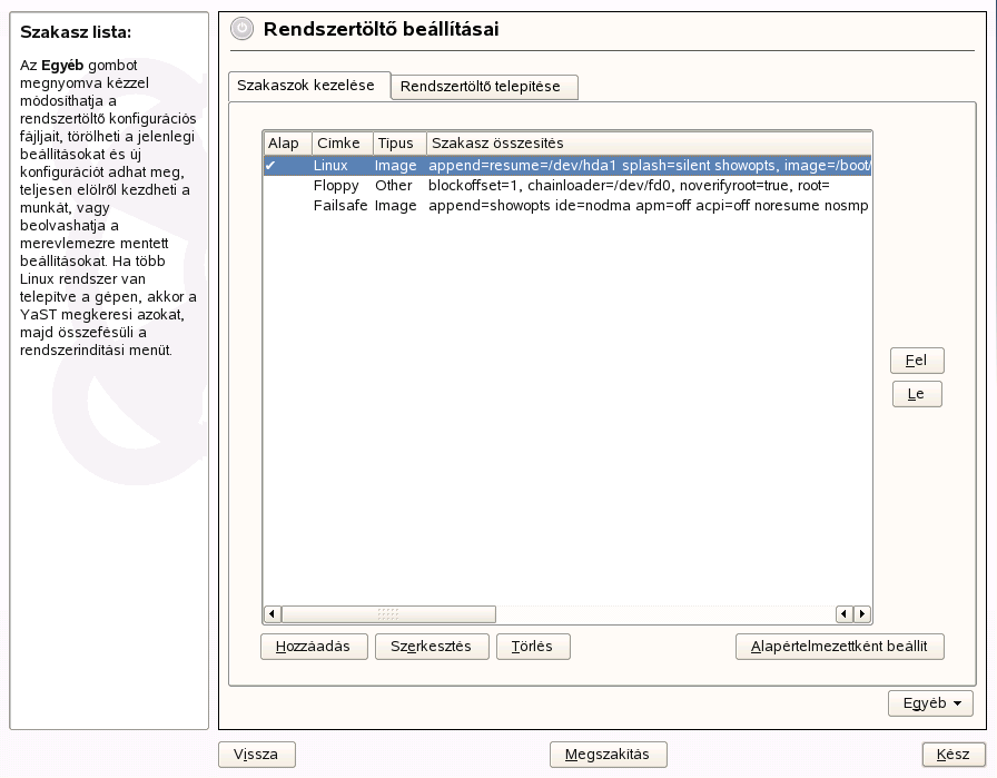 A rendszertltő belltsai