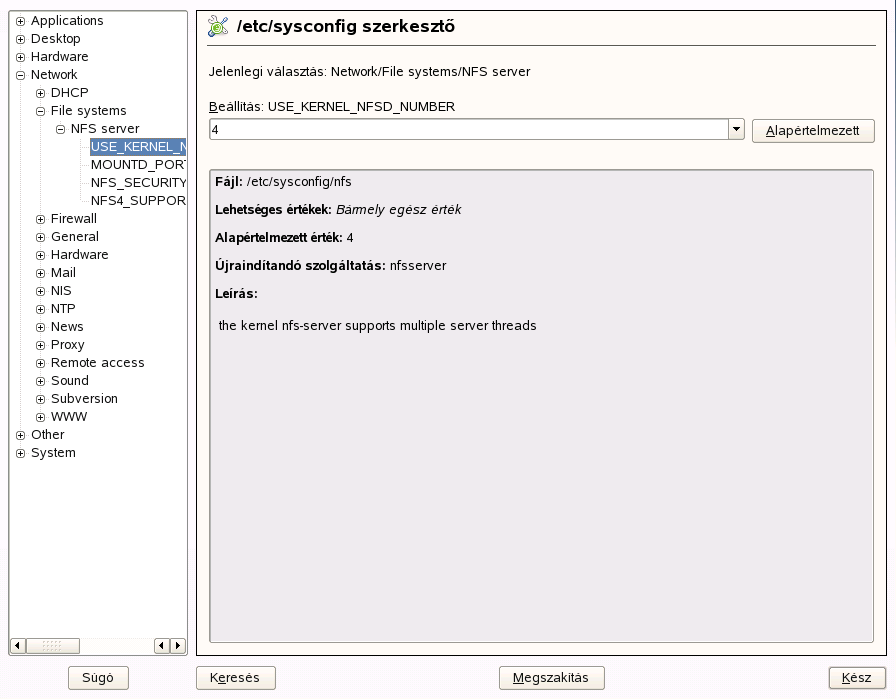 Rendszerkonfigurci a sysconfig-szerkesztő segtsgvel