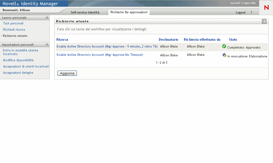 Pagina Richieste utente