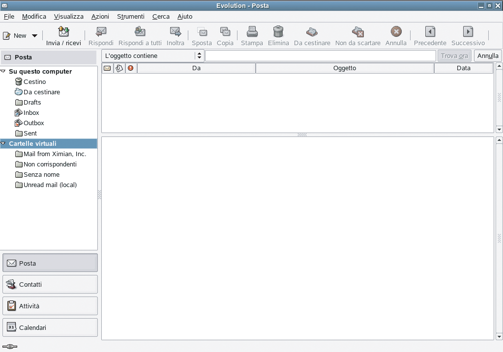 Finestra principale della posta di Novell Evolution