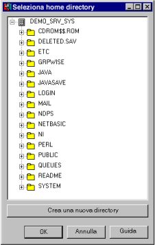 Finestra di dialogo Seleziona home directory