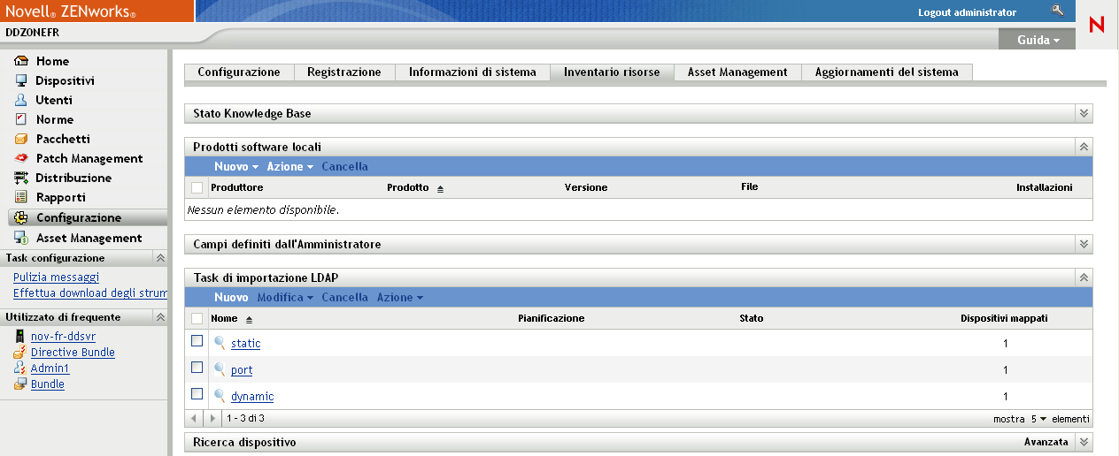 Configurazione > Inventario risorse > pannello Task di importazione LDAP 