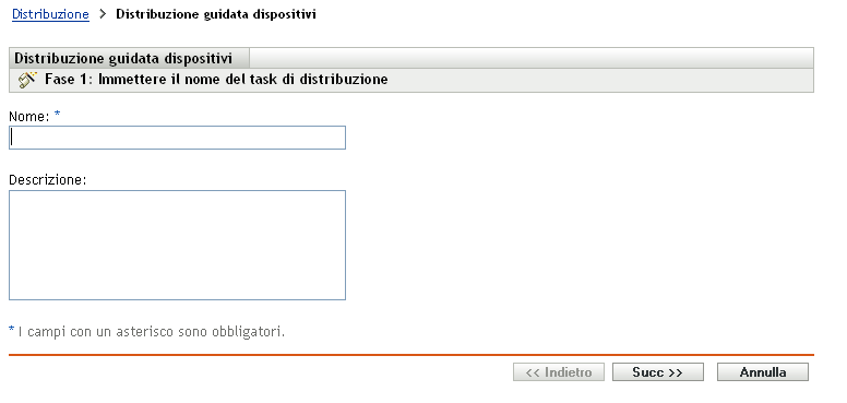 Distribuzione guidata dispositivi > pagina Immettere il nome del task di distribuzione