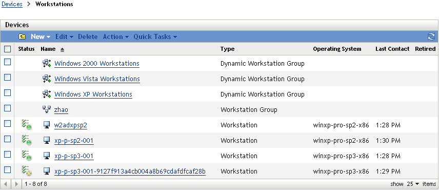 Elenco di gruppi di workstation ordinati per sistema operativo