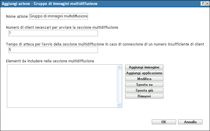 Aggiungi/modifica azione - Gruppo di immagini multidiffusione
