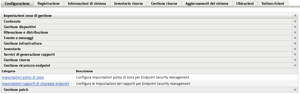 Pannello Endpoint Security Management