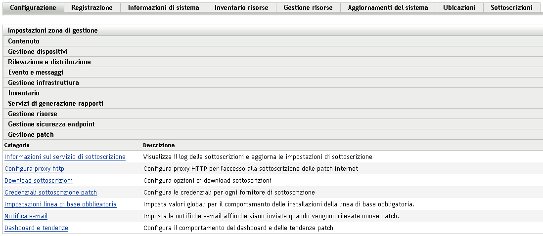 Scheda Configurazione, sezione Gestione patch