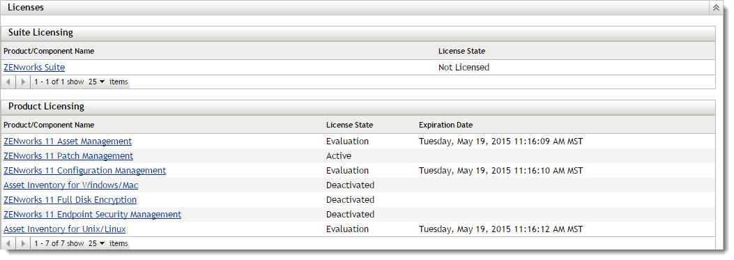 Licenses Section Expanded