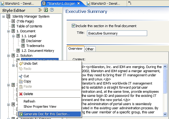 1セクションのドキュメントの生成