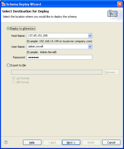 ［Deploy to eDirectory (eDirectoryに展開)］ラジオボタン