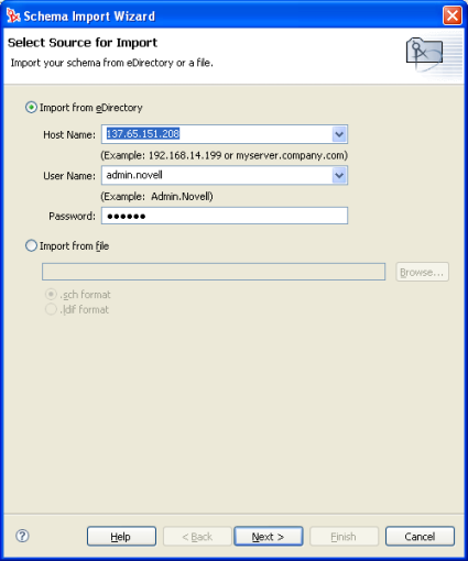 eDirectoryからインポート