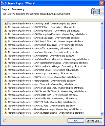 スキーマインポートのエラーと警告