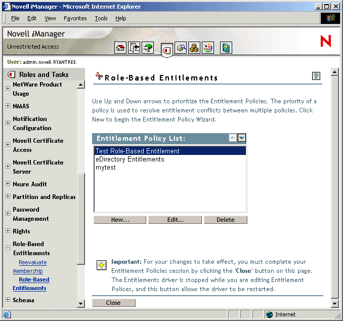 Entitlement Policy (エンタイトルメントポリシー)のリスト