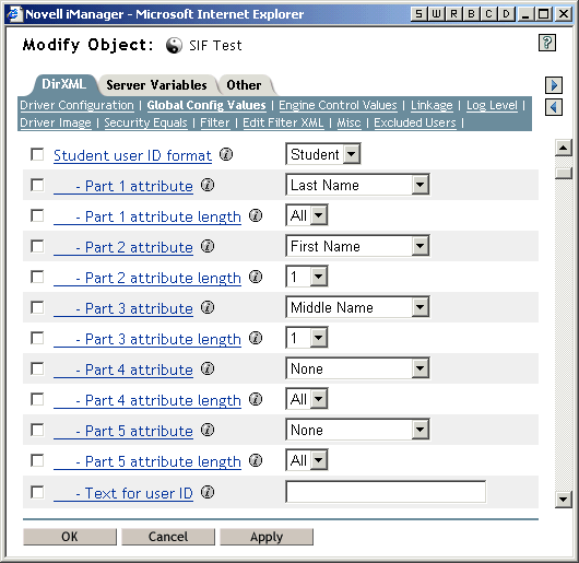 Screen capture of the 5 parts you can use to create a pattern for User IDs