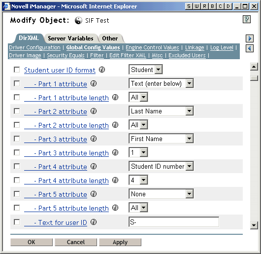 Screen capture of the 5 parts you can use to create a pattern for User IDs