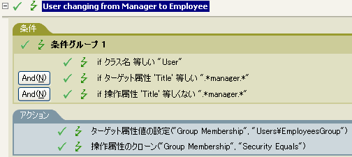 ユーザをマネージャから従業員へ変更するためのポリシー