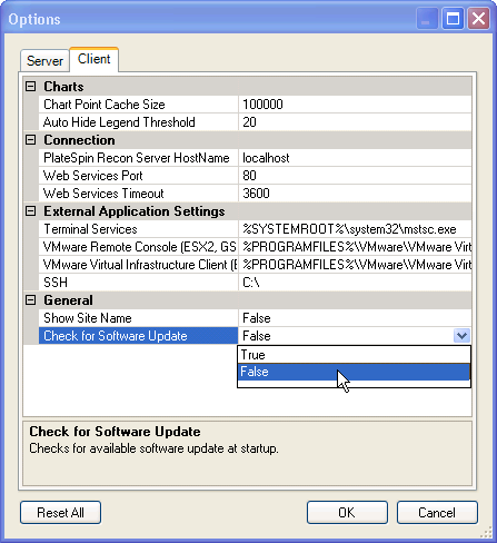 ［Options］ダイアログボックスの［Client］タブ