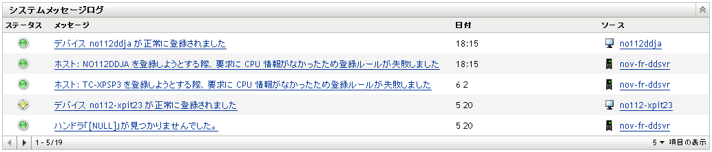 ［システムメッセージログ］パネル
