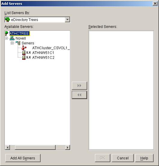�ǉ��ł���N���X�^���\�����ꂽ�mAdd Servers�n�_�C�A���O�{�b�N�X�̃X�N���[���V���b�g�B