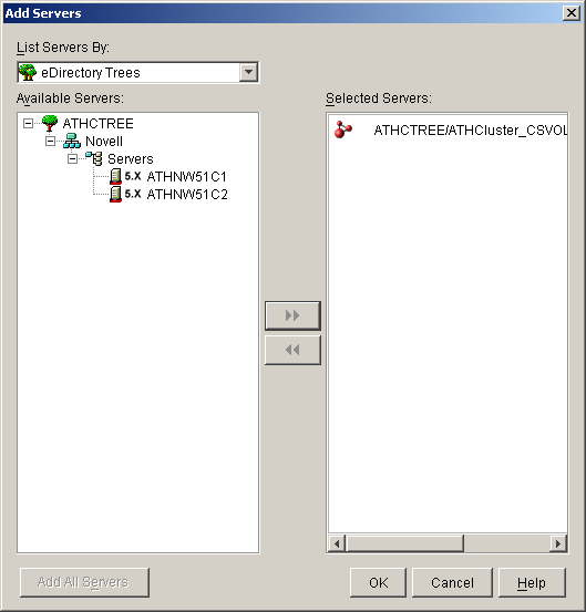 �I�������N���X�^���ǉ����ꂽ�mAdd Servers�n�_�C�A���O�{�b�N�X�̃X�N���[���V���b�g�B