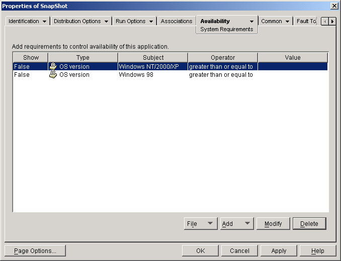 �A�v���P�[�V�����I�u�W�F�N�g>�mAvailability�n�^�u>�mSystem Requirements�n�y�[�W