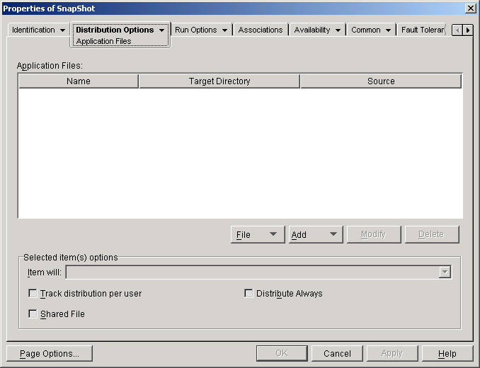 �A�v���P�[�V�����I�u�W�F�N�g>�mDistribution Options�n�^�u>�mApplication Files�n�y�[�W
