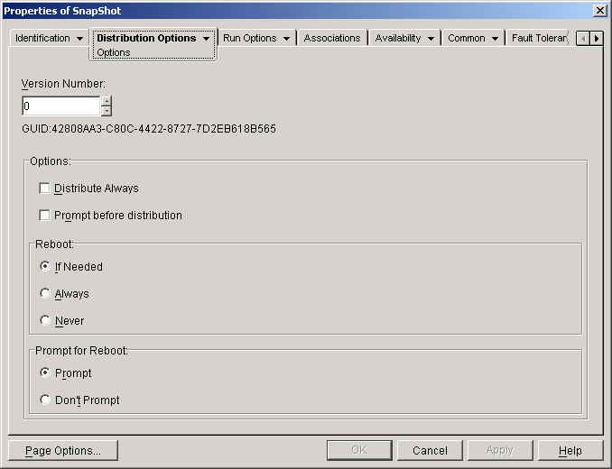 �A�v���P�[�V�����I�u�W�F�N�g>�mDistribution Options�n�^�u>�mOptions�n�y�[�W
