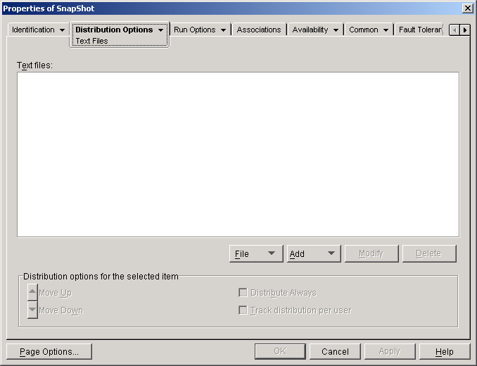�A�v���P�[�V�����I�u�W�F�N�g>�mDistribution Options�n�^�u>�mText Files�n�y�[�W
