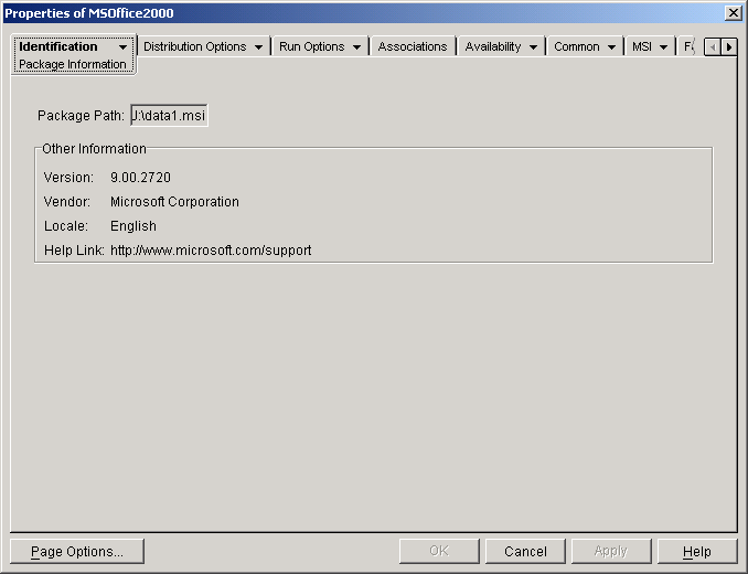 �A�v���P�[�V�����I�u�W�F�N�g>�mIdentification�n�^�u>�mPackage Information�n�y�[�W