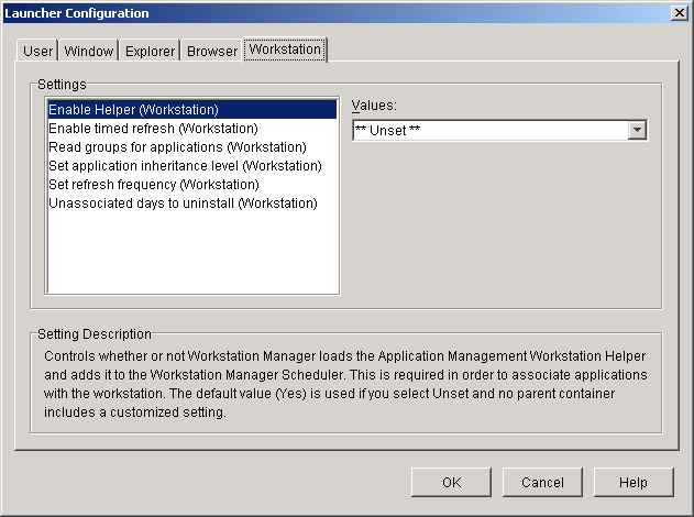 �mWorkstation�n�^�u���\�����ꂽ�mLauncher Configuration�n�_�C�A���O�{�b�N�X