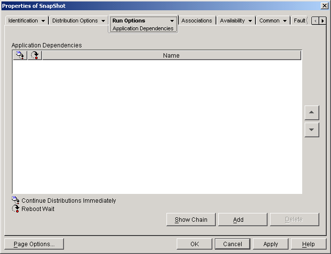 �A�v���P�[�V�����I�u�W�F�N�g>�mRun Options�n�^�u>�mApplication Dependencies�n�y�[�W