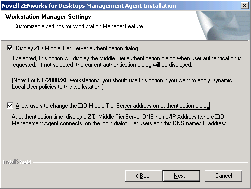 ZfD Management Agent�̃C���X�g�[���v���O�����́mWorkstation Manager Settings�n�_�C�A���O�B