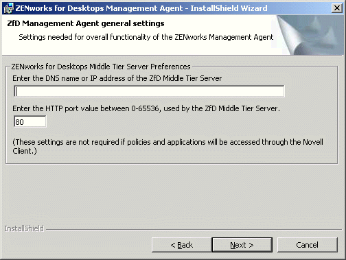 ZfD Management Agent�̃C���X�g�[���v���O�����́mGeneral Settings�n�y�[�W