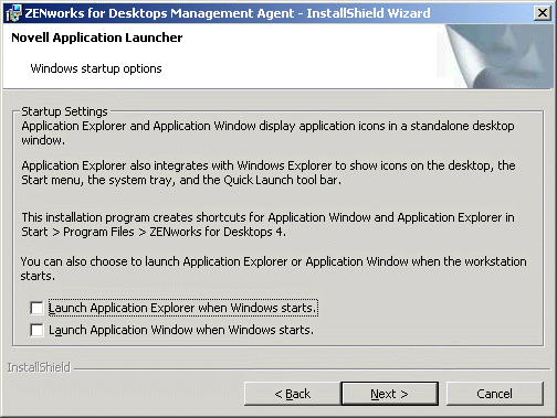 ZfD Management Agent�̃C���X�g�[���v���O�����́mNovell Application Launchers�n�y�[�W