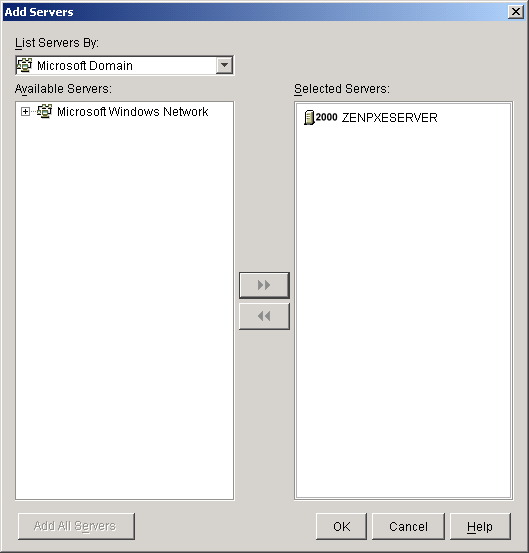 1��Microsoft�h���C�����I������Ă���mAdd Servers�n�_�C�A���O�{�b�N�X�B