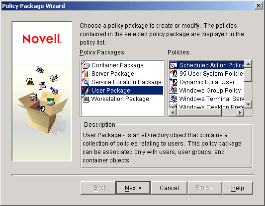 Policy Package Selection page in the Policy Package Wizard