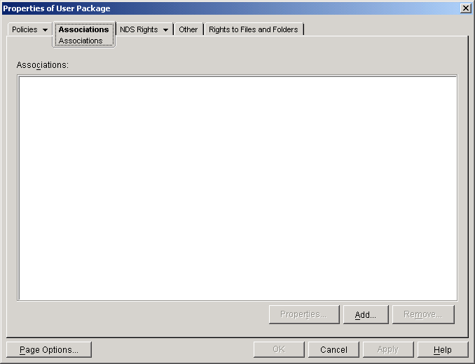 Associations page on the User Package object