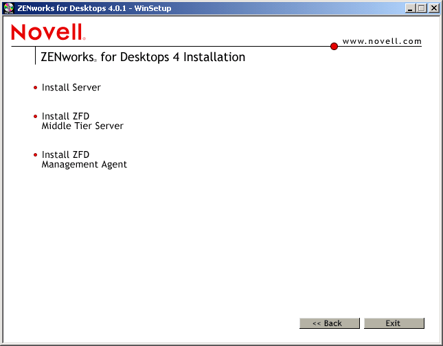 ZfD installation options page