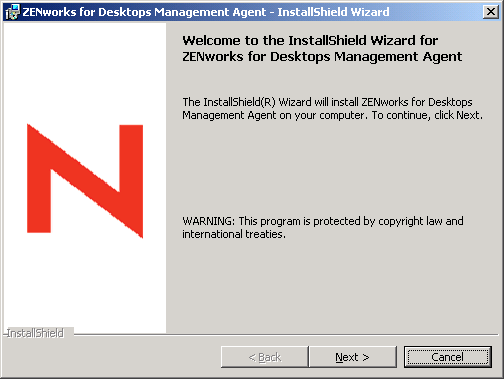 ZfD Management Agent installation program Welcome page