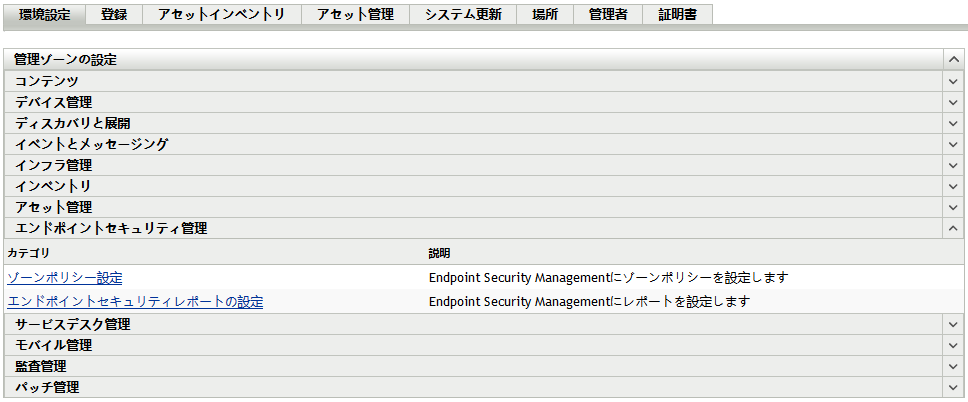 ［Endpoint Security Management］パネル