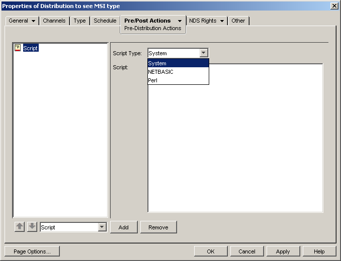mPre-Post Actionsn>mPre-Distribution Actionsn̏ɃNbNĕ\vpeBy[ẂmScriptnIvVAmScript TypentB[hAXNvgeLXg͂{bNXB