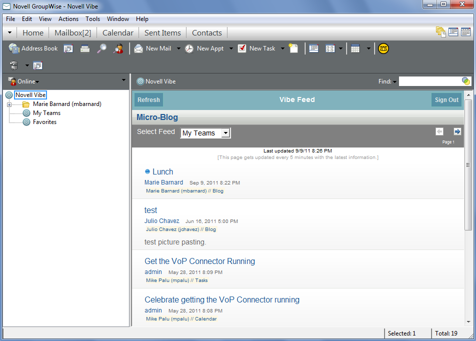 Vibe-feed weergeven in GroupWise