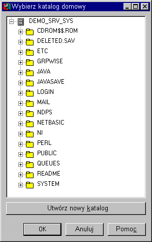 Okno dialogowe Select Home Directory (Wybierz katalog domowy)