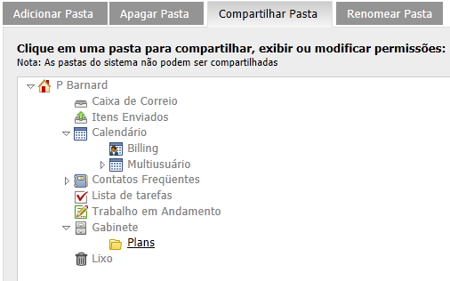 Tela de direitos de acesso à pasta compartilhada