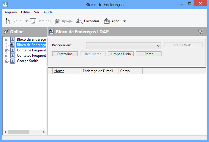 Bloco de Endereços com o Bloco de Endereços LDAP selecionado