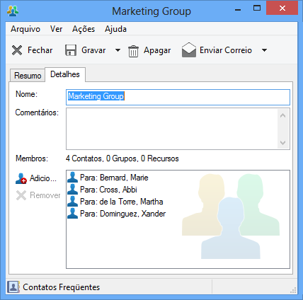 Caixa de diálogo Grupo mostrando a guia Detalhes