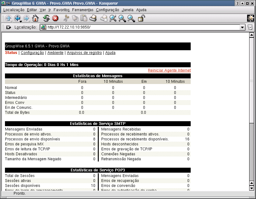Console da Web do Agente Internet
