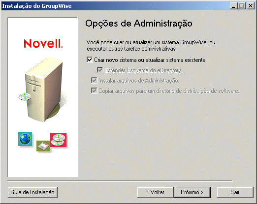 Caixa de diálogo Opções de Administração