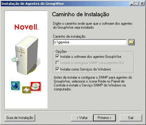 Caixa de diálogo Caminho de Instalação