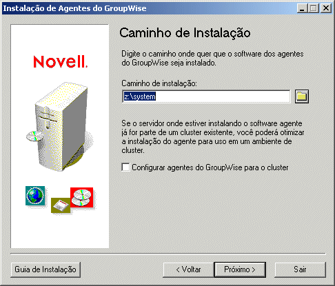 Página Caminho de Instalação
